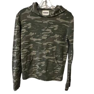 Monrow Pullover Hooded Sweatshirt Top Green Camo XS Lounge soft cozy athleisure